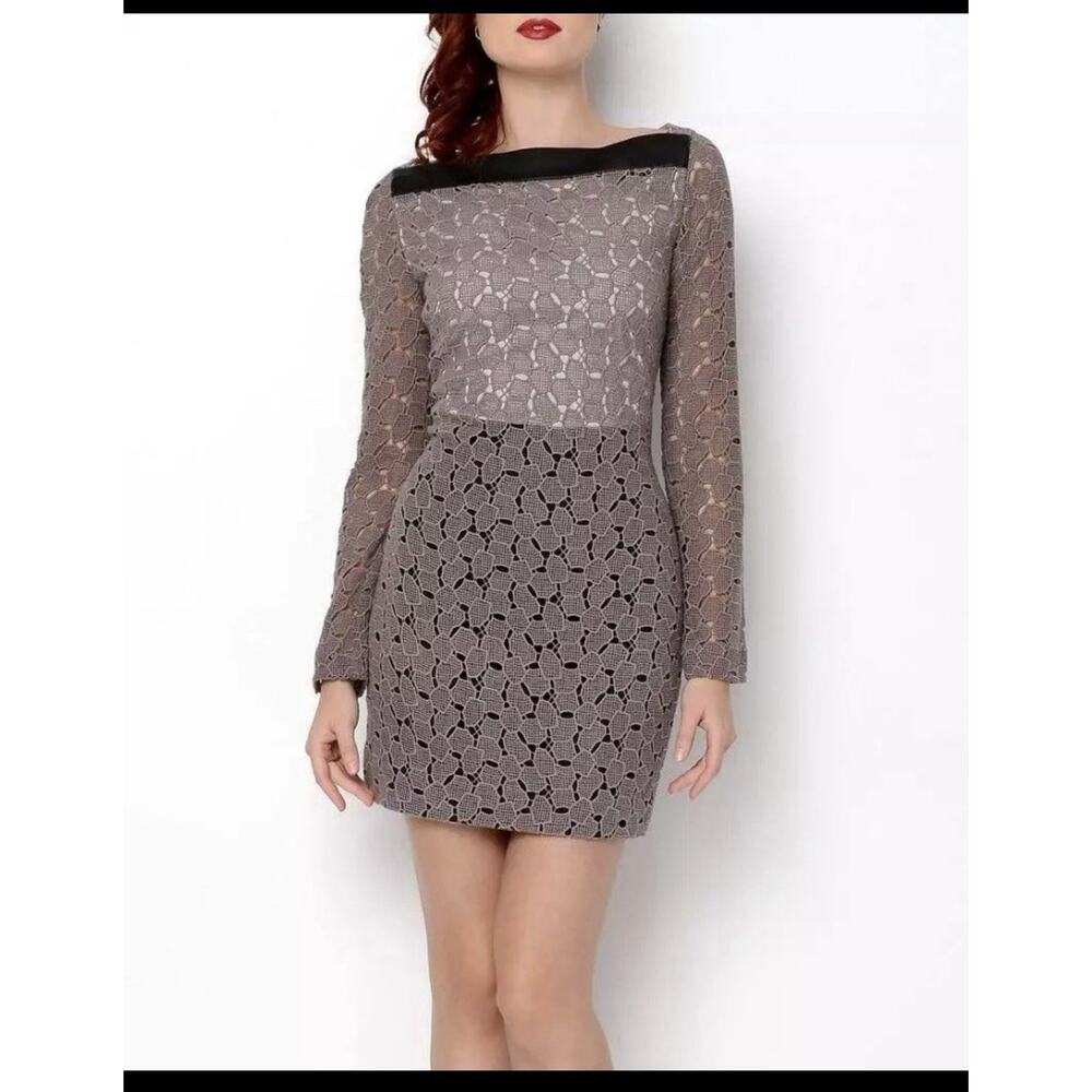 $398 Diane von Furstenberg New Sarita Pebble Lace Leather Detail Dress Size 14